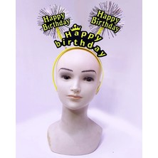 ENG Happy Birthday Püsküllü Neon Sarı Renk Doğum Günü Tacı 22 x 19  cm