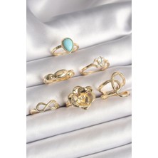 Ezo Concept Pirinç Gold Renk Çiçek Model Model Sonsuzluk Zirkon Taş Detaylı 6'lı Kadın Yüzük Seti