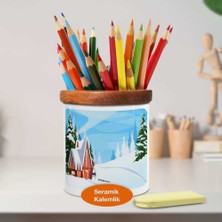 Asilmeydan Karlı Dağda Ahşap Ev Ahşaplı Seramik Kalemlik - 1262-16838