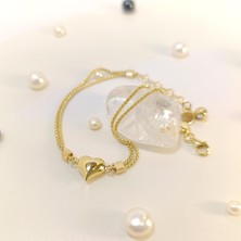 Altın Ofisi Kalpli Bileklik Künye 14 Ayar Altın