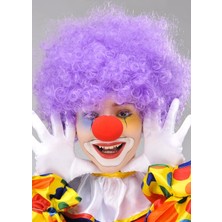 ENG Nessiworld Mor Renk Kıvırcık Afro Bonus Peruk Takma Saç ve Kırmızı Burun Seti