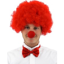 ENG Nessiworld   Kırmızı Renk Kıvırcık Afro Bonus Peruk Takma Saç ve Kırmızı Burun Seti