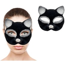 ENG Nessiworld   Siyah Renk Gümüş Simli Süet Kaplama Kedi Maskesi 18 x 14  cm