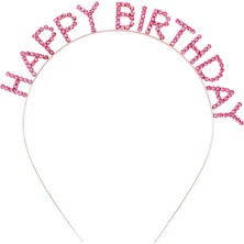 Nessiworld Pembe Renk Kristal Taşlı Gold Renk Kaplama Happy Birthday Taç 16 x 17  cm