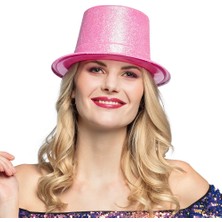 ENG Nessiworld   Floresan Pembe Renk Simli Uzun Fötr Melon Şapka 12  cm