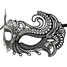 ENG Nessiworld Siyah Renk Lazer Kesim Üzeri Kristal Taşlı Metal Balo Parti Venedik Maskesi