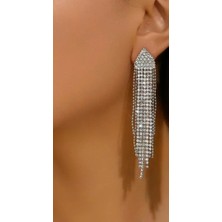 SE Jewellery Gümüş Renk Taşlı Sallantılı Şık Kadın Küpe