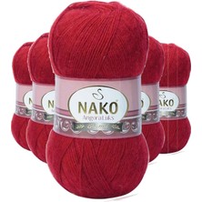 Nnstartshopping  5 Adet Angora Lüks El Örgü Ipi Koyu Kırmızı 1175