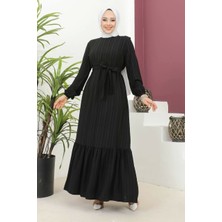 Lara Kumaş Bağlamalı Elbise - Siyah / E0124