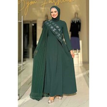 Pelerin Detaylı Elbise 3940 Zümrüt