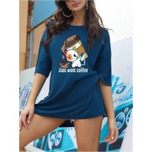 Woodroffe Kadın / Kız Oversize T-Shirt Coffee Baskılı