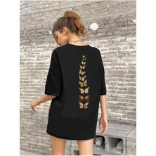 Woodroffe Butterflies Baskılı Kadın / Kız Oversize Salaş T-Shirt Boyfirend