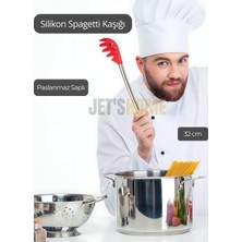 Silikon Spagetti Kaşığı Paslanmaz Saplı Kırmızı 32 cm