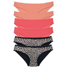 Nnstartshopping  6 Adet Likralı Kadın Slip Külot Leopar Pudra Fuşya