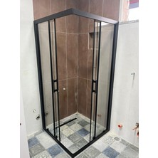 Karmaduş Duşakabin Köşe giriş, 5 mm Şeffaf Temperli Cam, Siyah Alüminyum H:190 cm