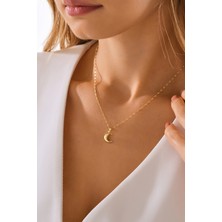 Moom Mücevherat 14 Ayar Altın Aynalı Zincir Hilal Altın Kolye