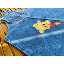Kız Çocuk Kot Kumaş Winnie The Pooh Baskılı Ayarlanabilir Askı Cepli Salopet Denim Jile Elbise