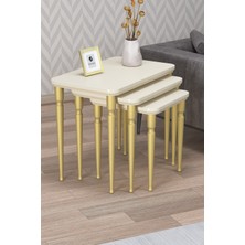 Kraft Mdf ve Lake Boya, Krem 3lü Zigon Sehpa Takımı, Gold Gürgen Ayaklar