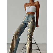 Varaklı Palazzo Kot Pantolon Jeans