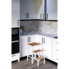 Toprak Atelier Tabu Katlanabillir Metal Ahşap Basamaklı Tabure Merdiven Sehpa Çiçeklik Çok Amaçlı Tabure
