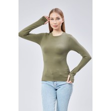 Basic Bisiklet Yaka Uzun Kollu Slim Fit Kadın Body T-Shirt