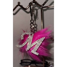 Arabasına Aşıklar Kulübü Pembe Fuşya Tüylü M Harf Anahtarlık