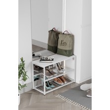 ED Efelez Design Ruby 3 Raflı Ayakkabılık ,  Beyaz Metal - Beyaz Tabla