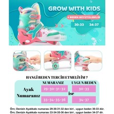 Sportaj Deniz Kızı Işıklı Paten Kask Koruma Seti 2+2 Kız Çocuk Pateni Silikon Teker,taşıma Çantalı 3 In 1