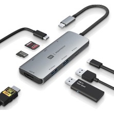 Comse Macbook Ipad Uyumlu Alüminyum 7 In 1 Hub 8k Hdmı 10 Gbps 100 W Pd ve Sd/tf Kart USB C 3.2 Gen2