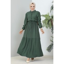 Lara Kumaş Yarım Düğmeli Kadın Elbise - Haki / E0121