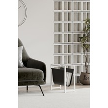 ED Efelez Design Coral Koltuk Yanı Dergilik , Gazetelik , Kitaplık, Beyaz Metal - Siyah Deri