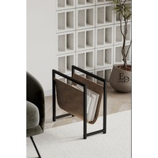 ED Efelez Design Coral Koltuk Yanı Dergilik , Gazetelik , Kitaplık, Siyah Metal - Kahverengi Deri