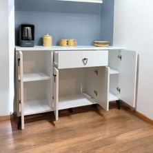 Serçe Design 4 Kapaklı Çekmeceli Kahve Köşesi Dolabı Mutfak Dolabı Konsol