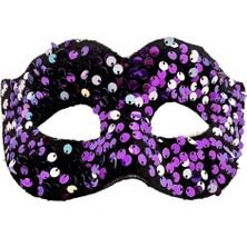 ENG Nessiworld Mor Renk Arkadan Lastikli Pul Payet Işlemeli Balo After Parti Maskesi