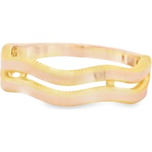 Altınöz Mücevherat Zigzaglı Çift Sıra Ajda Model Şık Yeşil Renk Altın Yüzük