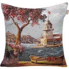 Belıeve Kız Kulesi Jakarlı Dokuma Goblen Dekoratif Istanbul Manzaralı  Kırlent 45*45