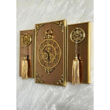 byMelekoğlu Casablanca 3 Lü Gold Aynalı Çerçeveli Püsküllü Duvar Saati Takımı, Wall Clock Hediye Ags001 38gmb