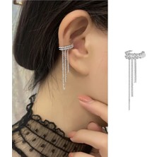 Takıconcept Deliksiz Sıkıştırma Zincirli Ear Cuff Manşet Küpe Gümüş Kaplama