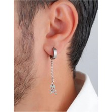 Takıconcept Deliksiz Küpe Sıkıştırma Kuru Kafa Sallantılı Çelik Erkek Küpe