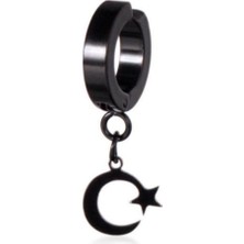 Takıconcept Sıkıştırmalı,Türk Bayrağı Objeli, Unisex Çelik Küpe