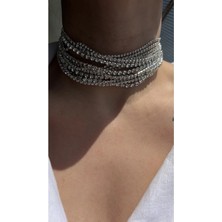 Silver Taşlı Sıralı Choker, Kadın Kolye