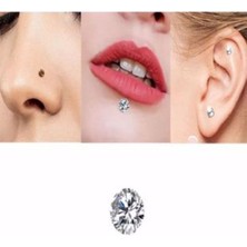 Takıconcept Deliksiz Ultra Güçlü Mıknatıslı Kulak Dudak Fake Piercing Tek Taş Gümüş Renk