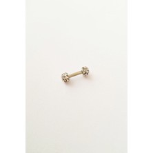 Iki Ucu Zirkon Taşlı Kısa Tasarım Cerrahi Çelik Piercing Gümüş