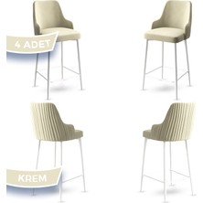 Enox Serisi, Mutfak Bar Sandalyesi,  Babyface Kumaş, Beyaz Metal Ayak 4 Adet Sandalye