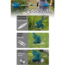 Assur 21V Çift Akü Uzatma Kollu Çalı Ot Çim Biçme Şarjlı Tırpan