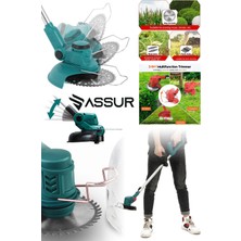 Assur 21V Çift Akü Uzatma Kollu Çalı Ot Çim Biçme Şarjlı Tırpan
