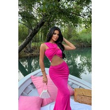 Pembe Buzzy Kumaş Uzun Alt Üst Şık 2li Takım