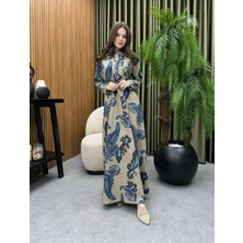 Desenli Oversize Keten Elbise Tesettür Uyumlu Keten Dokuma Elbise (1 beden küçük tercih ediniz)