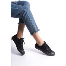 Eformoda Siyah Kadın Kısa Keten Spor Ayakkabı Günlük Sneakers Cnv7
