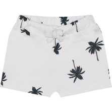 Antebies Organik Beyaz Palmiye Desenli Beli Lastikli Bağcıklı Erkek Bebek Şort